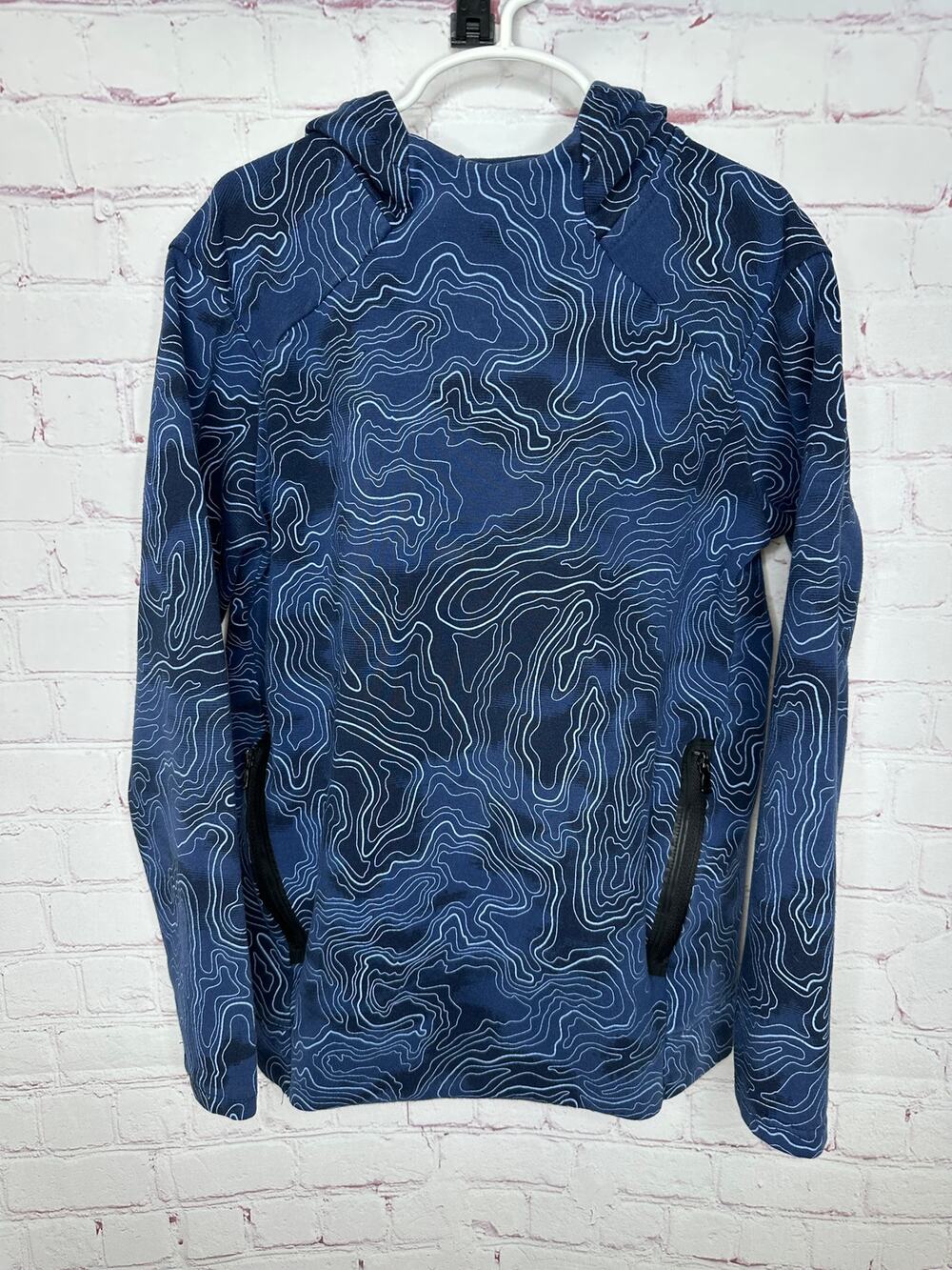 Old Navy Active Dynamic Fleece Blue Wavy Lines Hoodie Boys Large 10 12 Kids
